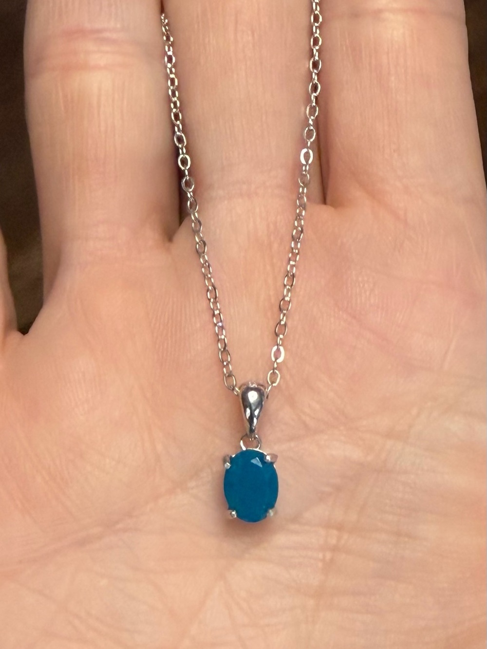 Natural Blue Opal 8x6mm oval cut in 925 Sterling Silver Pendant Necklace 18”